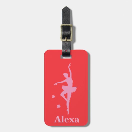 キュートパーソナライズされたピンクレッドバレリーナ ラゲッジタグ (正面縦)