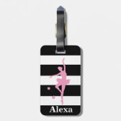 キュートパーソナライズされたピンクレッドバレリーナ ラゲッジタグ (裏面縦)