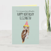 キュートパーソナライズされたフクロウ孫娘誕生日 カード (正面)