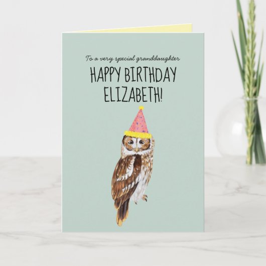 キュートパーソナライズされたフクロウ孫娘誕生日 カード (正面)
