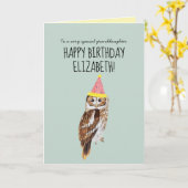 キュートパーソナライズされたフクロウ孫娘誕生日 カード (黄色い花)