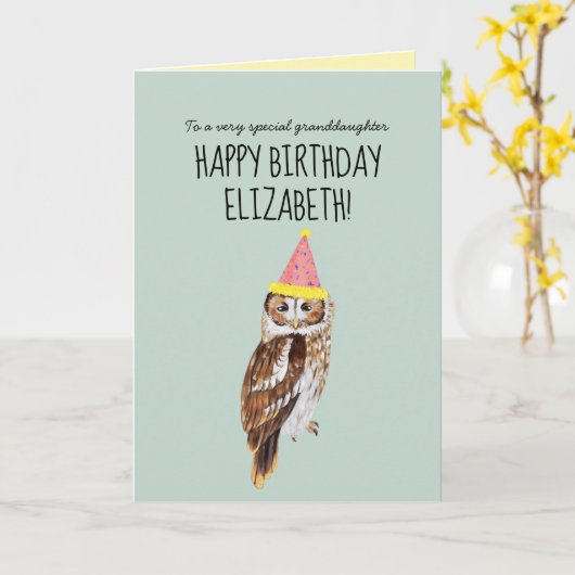 キュートパーソナライズされたフクロウ孫娘誕生日 カード (黄色い花)