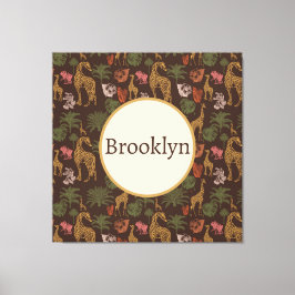 キュートパーソナライズされたブラウンサファリキリンフローラ キャンバスプリント