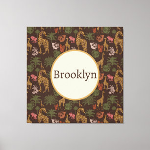 キュートパーソナライズされたブラウンサファリキリンフローラ キャンバスプリント