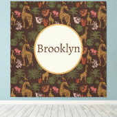 キュートパーソナライズされたブラウンサファリキリンフローラ キャンバスプリント (インサイチュ (ウッドフロア))