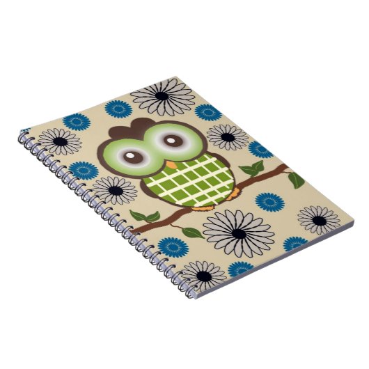 キュートパーソナライズされたブラウン&グリーンフクロウ手帳 ノートブック (右側)