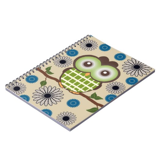 キュートパーソナライズされたブラウン&グリーンフクロウ手帳 ノートブック (左側)