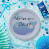 キュートパーソナライズされたブルーホエールベイビーシャワー ペーパープレート (パーティー)