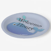 キュートパーソナライズされたブルーホエールベイビーシャワー ペーパープレート (アングル)