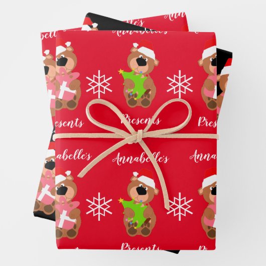 キュートパーソナライズされたベアハッピークリスマスラッピングP ラッピングペーパーシート (インサイチュ)