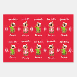 キュートパーソナライズされたベアハッピークリスマスラッピングP ラッピングペーパーシート