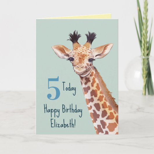 キュートパーソナライズされたベビーキリン誕生日 カード (正面)