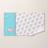 キュートパーソナライズされたベビーユニコーンズピンク&ティール(緑がかった色) バスタオルセット (ハンドタオル)