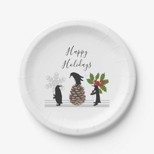 キュートパーソナライズされたペンギンおもしろいクリスマス ペーパープレート (正面)