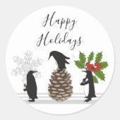 キュートパーソナライズされたペンギンおもしろいクリスマス ラウンドシール (正面)