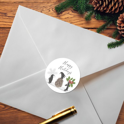 キュートパーソナライズされたペンギンおもしろいクリスマス ラウンドシール
