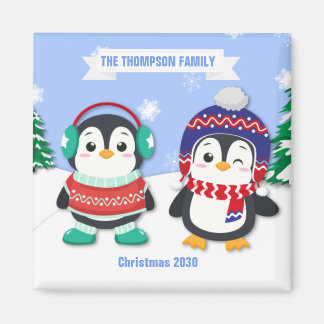 キュートパーソナライズされたペンギンのクリスマスマグネット マグネット