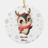 キュートパーソナライズされたペンギン – 私の初めてのクリスマス セラミックオーナメント (正面)