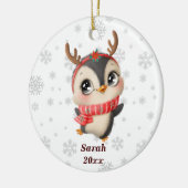 キュートパーソナライズされたペンギン – 私の初めてのクリスマス セラミックオーナメント (左)