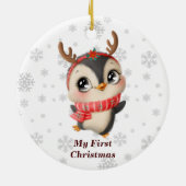 キュートパーソナライズされたペンギン – 私の初めてのクリスマス セラミックオーナメント (裏面)