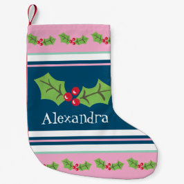 キュートパーソナライズされたホリー&ベリー スモールクリスマスストッキング