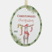 キュートパーソナライズされたムースバビズ初めてのクリスマス セラミックオーナメント (右)