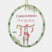 キュートパーソナライズされたムースバビズ初めてのクリスマス セラミックオーナメント (左)