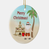 キュートパーソナライズされたメリークリスマスサンタビーチ セラミックオーナメント (右)