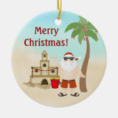 キュートパーソナライズされたメリークリスマスサンタビーチ セラミックオーナメント (正面)