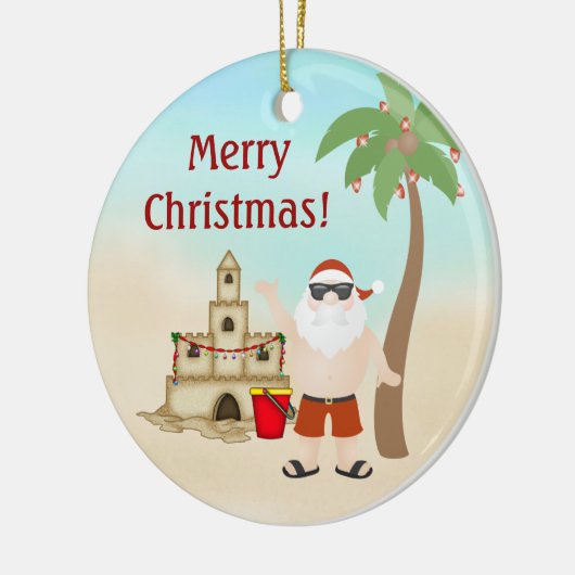 キュートパーソナライズされたメリークリスマスサンタビーチ セラミックオーナメント (左)