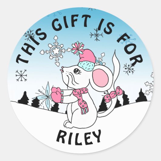 キュートパーソナライズされたメリークリスマスマウスギフトラベル ラウンドシール (正面)