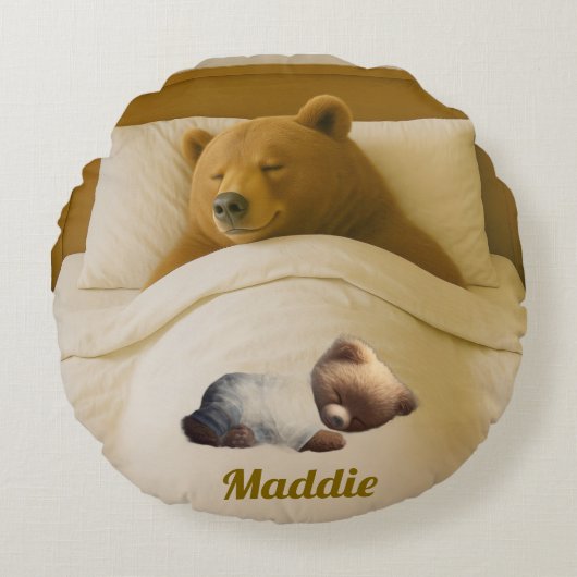キュートパーソナライズされたラウンドベア装飾用クッション ラウンドクッション (正面)