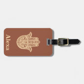 キュートパーソナライズされたラッキーハムザハンドテラコッタ金ゴールド ラゲッジタグ (正面横)