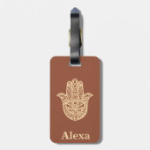 キュートパーソナライズされたラッキーハムザハンドテラコッタ金ゴールド ラゲッジタグ (裏面縦)