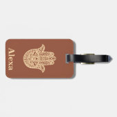 キュートパーソナライズされたラッキーハムザハンドテラコッタ金ゴールド ラゲッジタグ (裏面横)