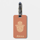 キュートパーソナライズされたラッキーハムザハンドテラコッタ金ゴールド ラゲッジタグ (裏面縦)