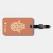 キュートパーソナライズされたラッキーハムザハンドテラコッタ金ゴールド ラゲッジタグ (裏面横)