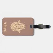 キュートパーソナライズされたラッキーハムザハンドテラコッタ金ゴールド ラゲッジタグ (裏面横)