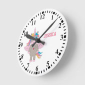 キュートパーソナライズされたレインボーユニコーンデザイン ラウンド壁時計 (傾斜)
