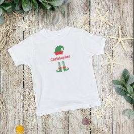 キュートパーソナライズされたレッドグリーン小妖精や小人クリスマスホリデー トドラーTシャツ