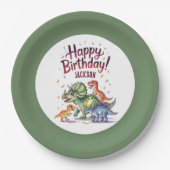 キュートパーソナライズされた恐竜誕生日紙プレート ペーパープレート (正面)