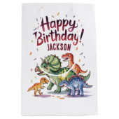 キュートパーソナライズされた恐竜誕生日 ミディアムペーパーバッグ (正面)