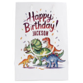 キュートパーソナライズされた恐竜誕生日 ミディアムペーパーバッグ (裏面)