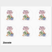 キュートパーソナライズされた恐竜誕生日 ラウンドシール (シート)