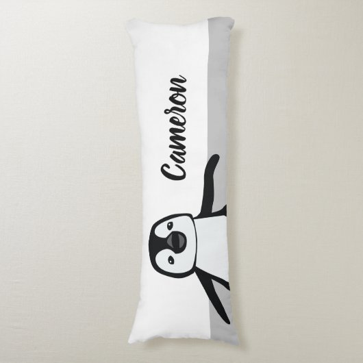 キュートパーソナライズされた白黒ペンギンイラストレーション ボディピロー (正面縦)