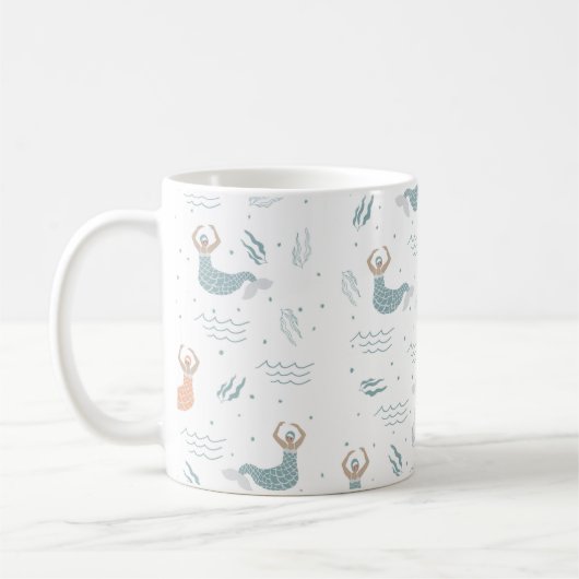 キュートパーソナライズされた踊りマーメイドイラストレーションシー コーヒーマグカップ (左)