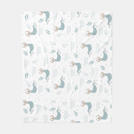 キュートパーソナライズされた踊りマーメイドイラストレーションシー フリースブランケット (正面)