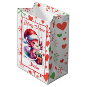 キュートパーソナライズされたAxolotlクリスマス ミディアムペーパーバッグ (正面アングル)