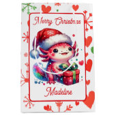 キュートパーソナライズされたAxolotlクリスマス ミディアムペーパーバッグ (正面)