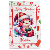 キュートパーソナライズされたAxolotlクリスマス ミディアムペーパーバッグ (裏面)